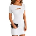 thumbnail image 1 of VICHVVY Women's Summer Mini Dress Short Sleeve Square Neck Cut Out Sexy Ribbed Knit Fitted Casual Pencil Bodycon Dresses, 1 of 6