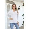 thumbnail image 1 of VICHVVY Womens Long Sleeve Shirts Lapel V Neck Slim Fitted Ribbed Knit Trendy Tight Polo Tops WHite S, 1 of 5