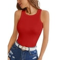 thumbnail image 1 of VICHVVY Womens Tank Tops High Neck Summer Tanks Cami Sleeveless Tops Basic Shirt Ribbed Racerback Blouses Red Small, 1 of 5