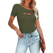 VICHVVY Womens Fashion Fall Clothes One Piece Cutout Tops Long Sleeve Ribbed Slim Fitted Shirts Tee Tshirts