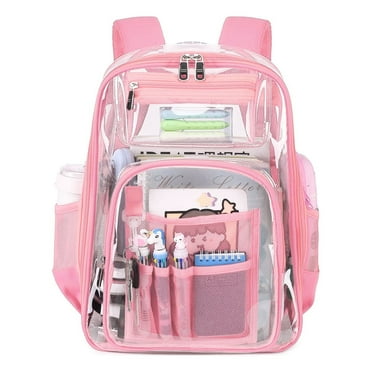 Vafful Clear Backpack for School Stadium Heavy Duty PVC Transparent Extra Large Capacity School Bag Travel Work Unisex 17'' Pink