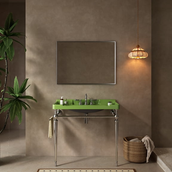 VICI 36" Bathroom Console Sink - Wall Mounted Ceramic Vanity Basin with Stainless Steel Legs