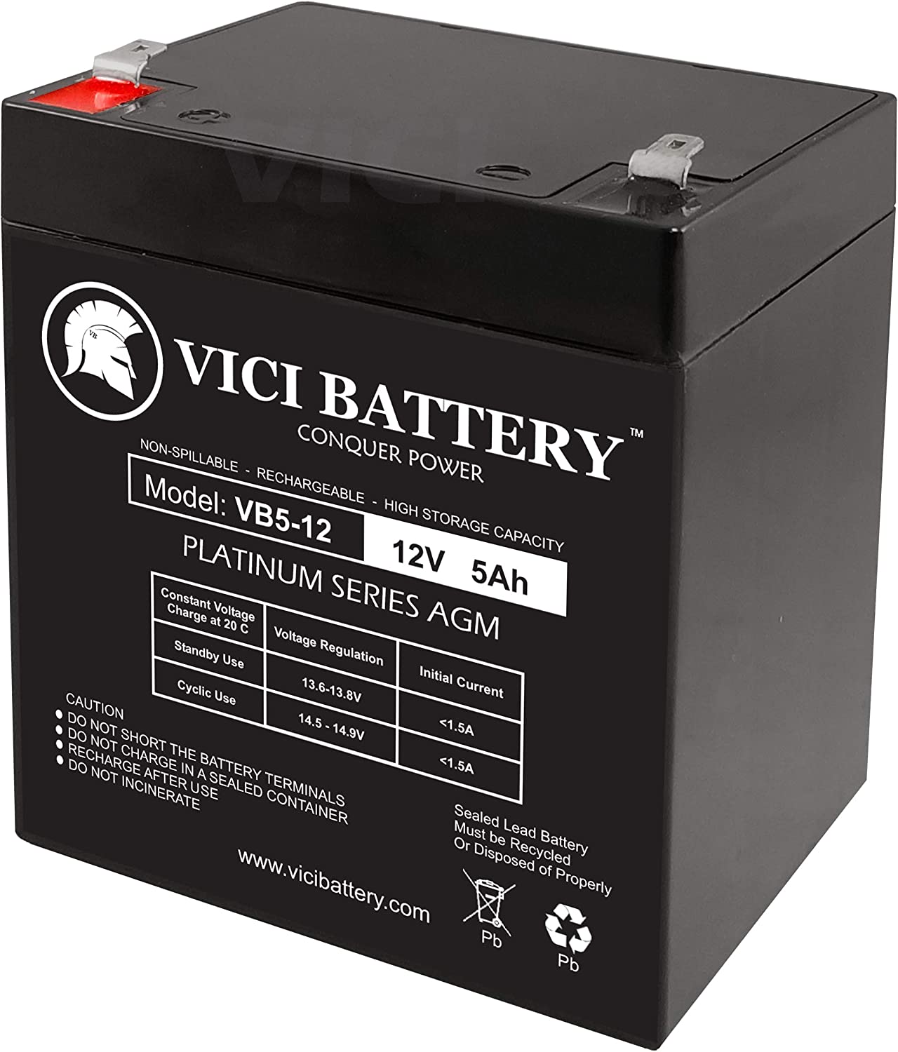 VICI Battery Enercell 23-945 Replacement VB5-12 - 12V 5AH Sealed Lead Acid Battery