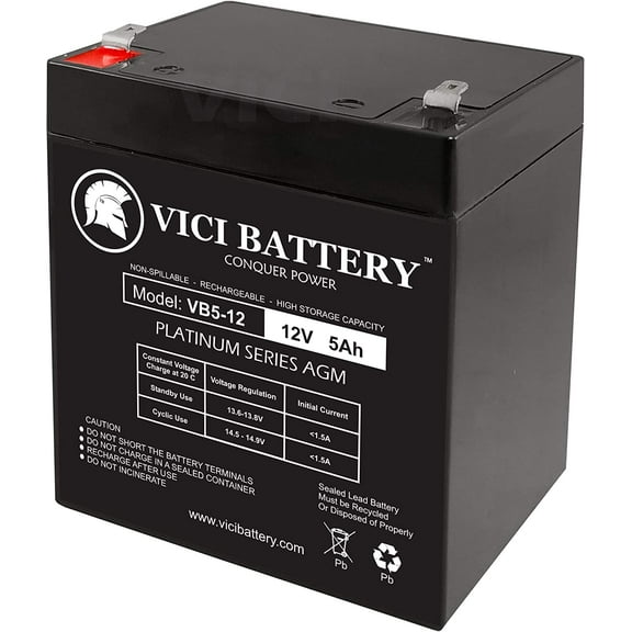 VICI Battery Enercell 23-945 Replacement VB5-12 - 12V 5AH Sealed Lead Acid Battery