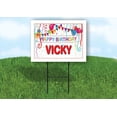 thumbnail image 1 of VICKY HAPPY BIRTHDAY BALLOONS 18 in x 24 in Yard Sign Road Sign with Stand, 1 of 4