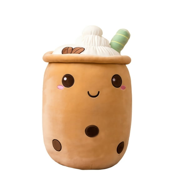 VICKYPOP Boba Plush Toy Cute Stuffed Bubble Tea Food Shaped Throw Pillow Cushion Cartoon Fruit Milk Tea Gift for Kids (Brown, 9.4 inches)