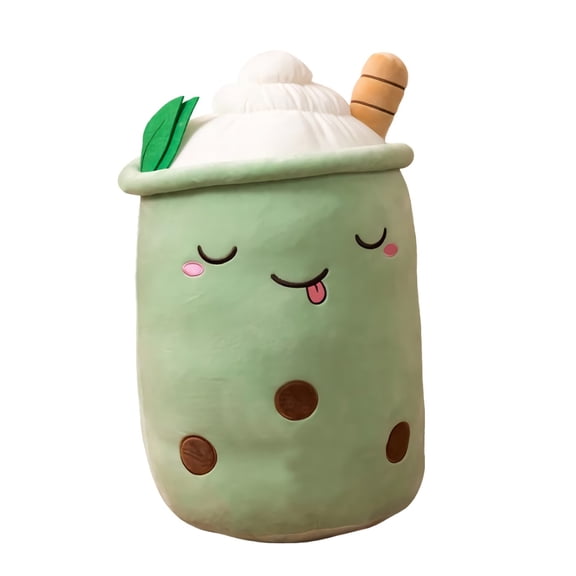 VICKYPOP Boba Plush Toy Cute Stuffed Bubble Tea Food Shaped Throw Pillow Cushion Cartoon Fruit Milk Tea Gift for Kids (Green, 9.4 inches)