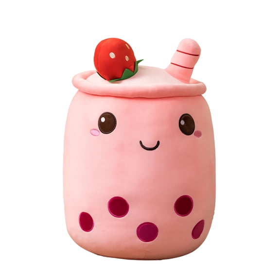 VICKYPOP Boba Plush Toy Cute Stuffed Bubble Tea Food Shaped Throw Pillow Cushion Cartoon Fruit Milk Tea Gift for Kids (Pink, 19.6 inches)