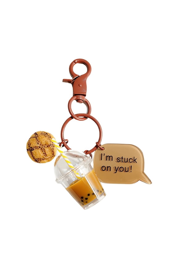 Cute Bubble Tea Keychain Boba Cup Key Ring Pendant Doll for Girl