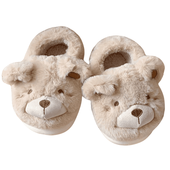 VICKYPOP Womens Cute Bear Slippers, Cozy Fuzzy Slippers Soft Plush Little Bear Winter Warm House Shoes