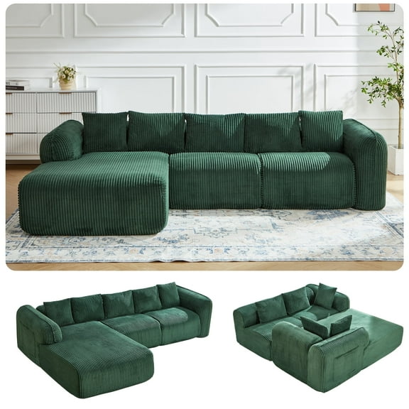 HOMREST 108" Modern Modular Sectional Sofa, Sectional Couch with Deep Seat and Side Pocket, Cloud L-Shape Sofa with Chaise, Upholstered Couches for Living Room Bedroom (Green, Left Facing Chaise)