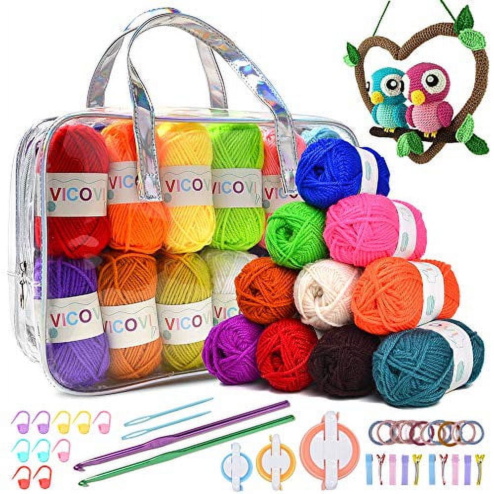 MOJADREAM 20 Skeins * 30g Crochet Set Kit for Beginners, Soft Cotton Yarn Kit for Crocheting Amigurumi and Crafts, Multicolor Yarn, 2 Crochet Hooks