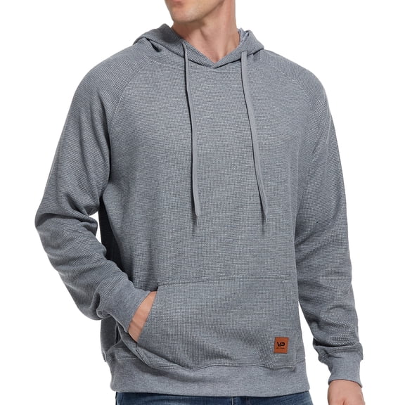 VICT POPU Men's Casual Hooded Pullover, Long-Sleeved Plaid Jacquard Large-Pocket hoodie, Solid Color Simple Hooded Sweatshirt,Hemp Ash,S