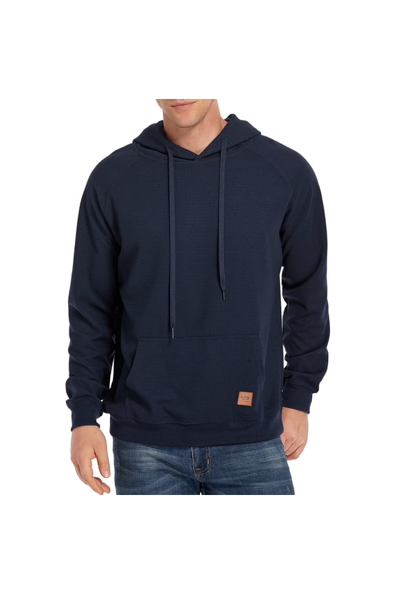 Men's Casual Hooded Pullover, Long-Sleeved Plaid Jacquard Large-Pocket hoodie, Solid Color Simple Hooded Sweatshirt，Navy，XL