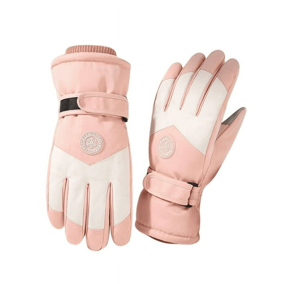 VICT POPU Winter ski gloves, super warm ski gloves, touch screen waterproof travel gloves, winter outdoor sports,pinkish-white,Women's