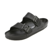 WDLGRBS Womens Sandals Adjustable Double Buckle Strap Waterproof EVA Flat Slides BLACK,Sizes 9