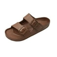 thumbnail image 1 of VICT POPU Womens Sandals Adjustable Double Buckle Strap Waterproof EVA Flat Slides，Brown,Sizes 10, 1 of 6