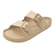 WDLGRBS Womens Sandals Adjustable Double Buckle Strap Waterproof EVA Flat Slides Khaki,Sizes 8