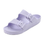 VICT POPU Womens Sandals Adjustable Double Buckle Strap Waterproof EVA Flat Slides，Light Purple,Sizes 10