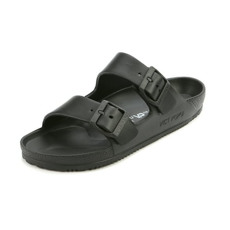 VICT POPU Womens Sandals Adjustable Double Buckle Strap Waterproof EVA Flat Slides,Sizes 6-11