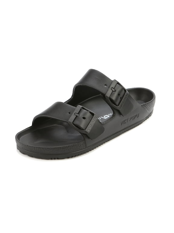 Womens Sandals Adjustable Double Buckle Strap Waterproof EVA Flat Slides,Sizes 6-11