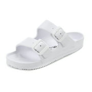 VICT POPU Womens Sandals Adjustable Double Buckle Strap Waterproof EVA Flat Slides White,Sizes 9