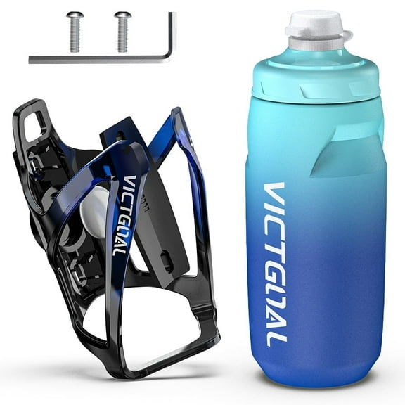 VICTGOAL Bike Bottle Cage with Hidden AirTag Holder & 620 ml Squeeze Water Bottle – Leakproof, Dust Cap, Easy Install, Fits Most Bikes