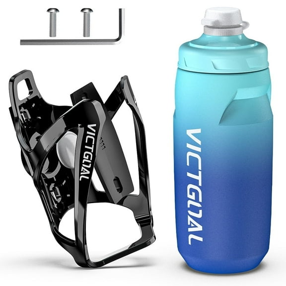VICTGOAL Bike Bottle Cage with Hidden AirTag Holder & 620 ml Squeeze Water Bottle – Leakproof, Dust Cap, Easy Install, Fits Most Bikes