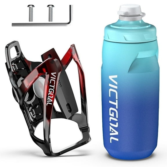 VICTGOAL Bike Bottle Cage with Hidden Airtag Holder & 620 ml Squeeze Water Bottle – Leakproof, Dust Cap, Easy Install, Fits Most Bikes
