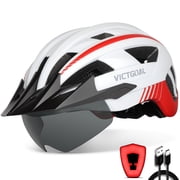VICTGOAL Bike Helmet with Visor and Goggles USB Rechargeable Light for Adult Men Women