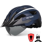 VICTGOAL Bike Helmet with Visor and Goggles USB Rechargeable Light for Adult Men Women