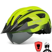 VICTGOAL Bike Helmet with Visor and Goggles USB Rechargeable Light for Adult Men Women
