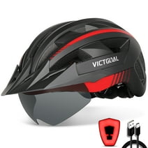 VICTGOAL Bike Helmet with Visor and Goggles USB Rechargeable Light for Adult Men Women