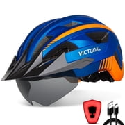 VICTGOAL Bike Helmet with Visor and Goggles USB Rechargeable Light for Adult Men Women