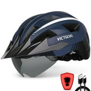 VICTGOAL Bike Helmet with Visor and Goggles USB Rechargeable Light for Adult Men Women