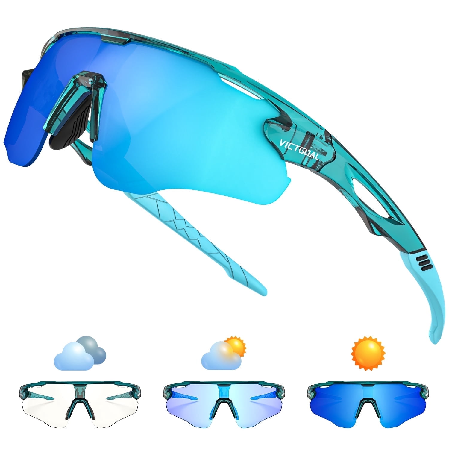 VICTGOAL Photochromic Cycling Glasses for Men Women, Clear Bike Glasses with UV400 Protection, Sports Running Sunglasses Goggles