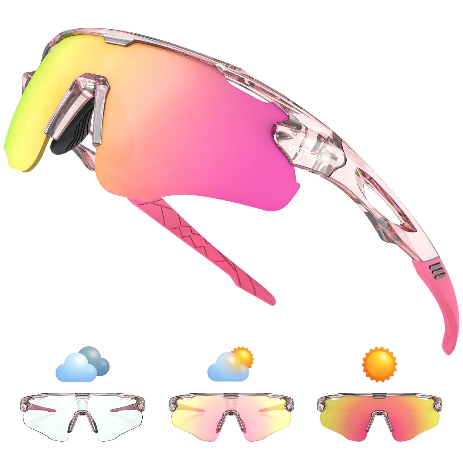 VICTGOAL Photochromic Cycling Glasses for Men Women, Clear Bike Glasses with UV400 Protection, Ourdoor Sports Running Eyewear