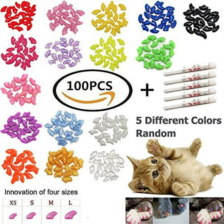 VICTHY 100 PCS Soft Pet Cat Nail Caps Cats Paws Grooming Nail