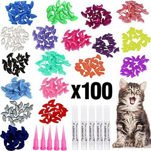 VICTHY 100pcs Cat Nail Caps, Colorful Pet Cat Soft Claws Nail Covers for Cat and