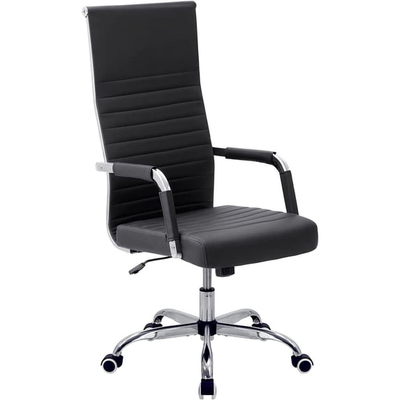 VICTONE Ribbed Office Chair High Back PU Leather Executive Conference Chair Adjustable Swivel Chair (Black)