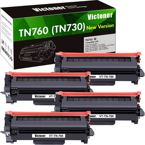 VICTONER Compatible TN760 Toner Cartridge Replacement for Brother TN760 TN-760 TN 760 TN730 TN-730 for MFC-L2710DW MFC-L2750DW HL-L2395DW HL-L2370DW Printer New Version (4PK Toner TN-730/TN-760)