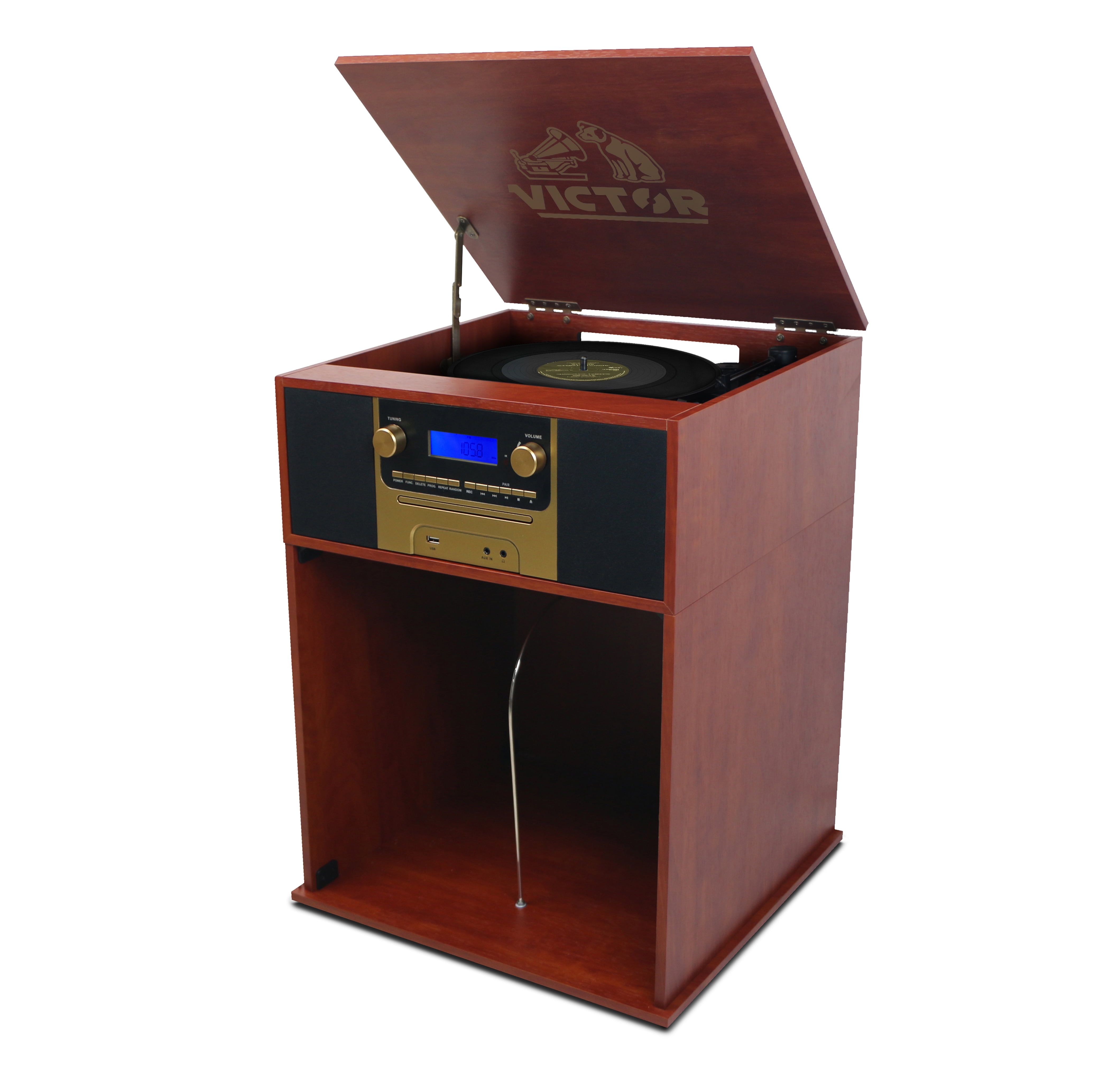 VICTOR Boyleston 7in1 Three Speed Turntable with Built in Album Storage, Mahogany (VWRP4500