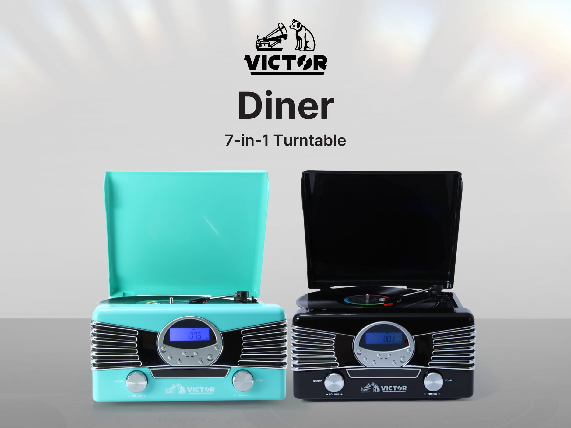 Victor Diner 7-in-1 Turntable Music Center - Vinyl Records Play