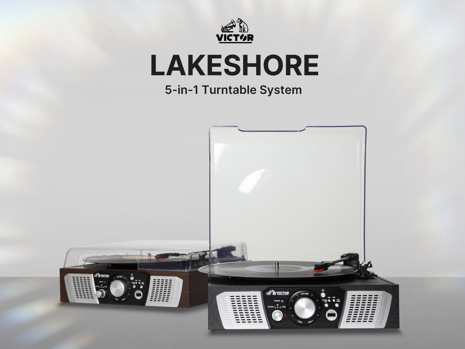 VICTOR Lakeshore 5-in-1 Turntable System with 3-Speed Record