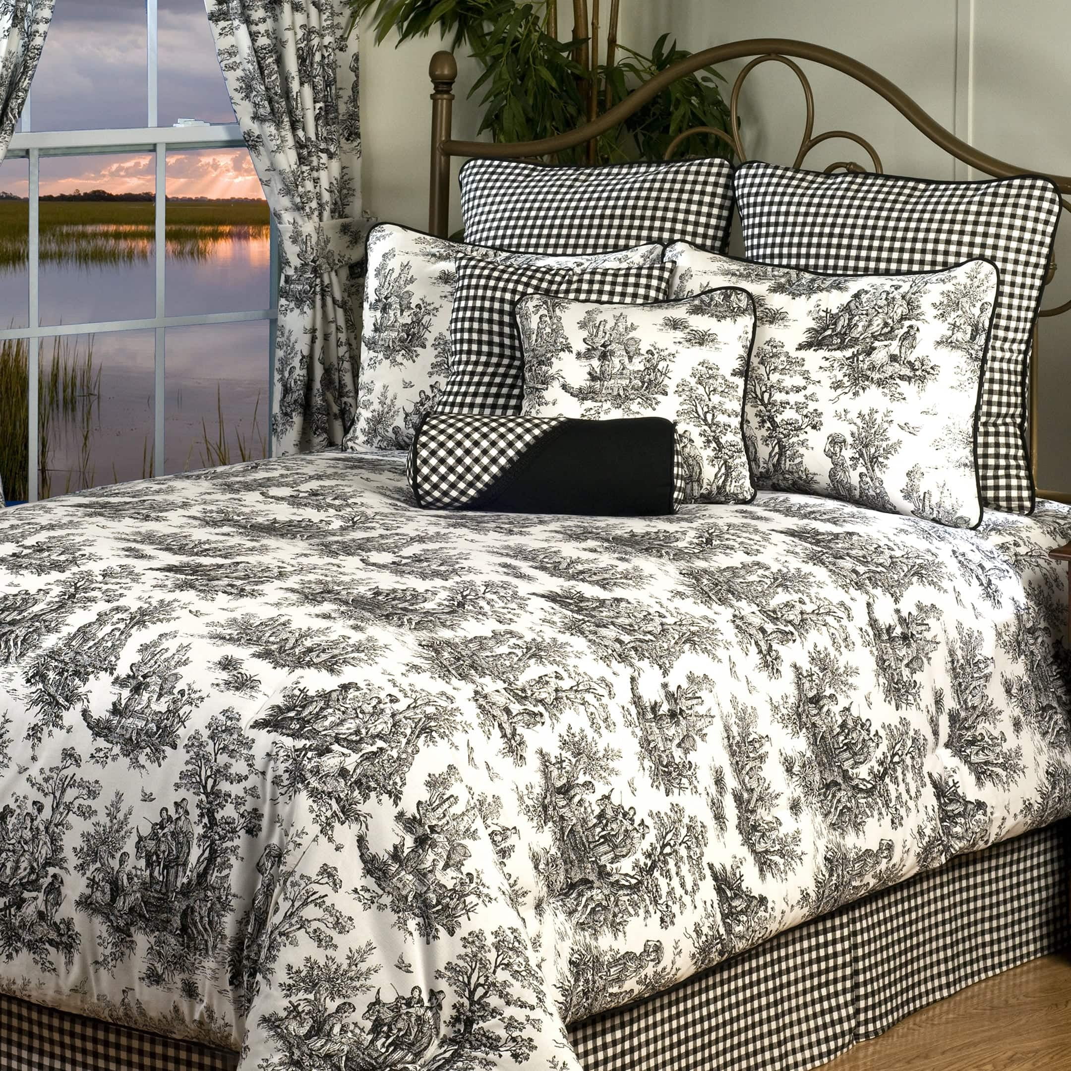 Plymouth Black and White Cotton Queen Bedding Set