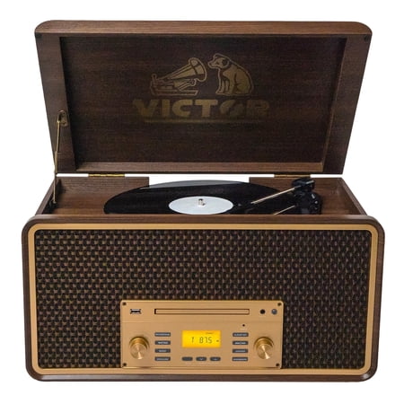 Victor Monument 8-in-1 Turntable Music Center with Bluetooth, USB, Stereo Speakers, Espresso