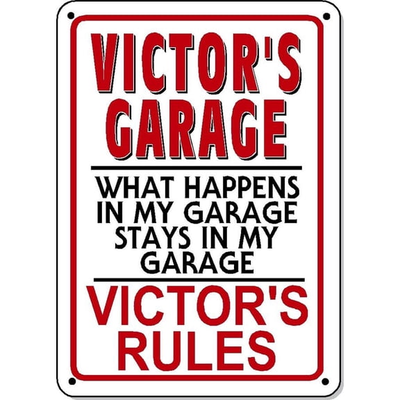 VICTOR'S GARAGE Metal Aluminum Sign NOVELTY Polystyrene Metal Aluminum Sign GARAGE Man cave Size: 8 x 12 Inch