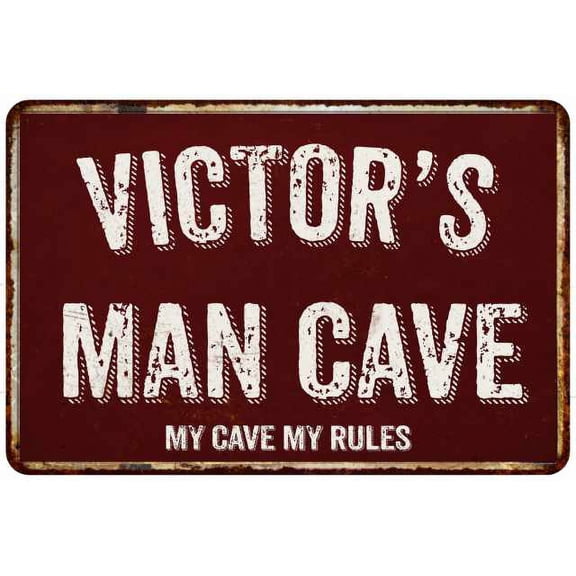 VICTOR'S Man Cave Red Grunge Gift Sign Metal 12x18 Decor 208120003357