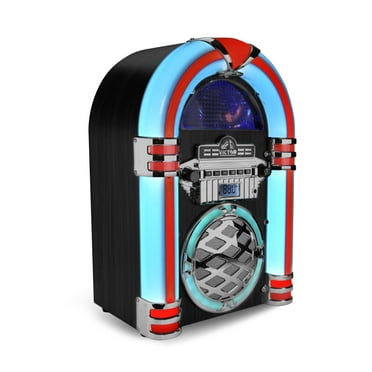 VICTOR Wilshire Desktop Bluetooth® Jukebox with FM Radio and Multicolor LED Lighting, Black (VDTJ-1450-BK)
