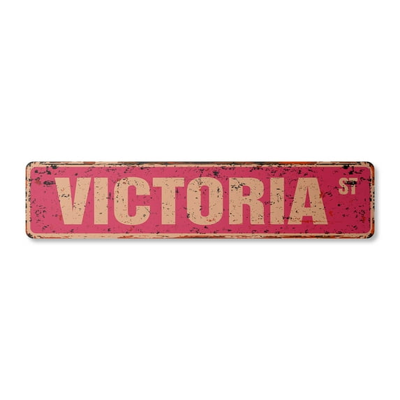 VICTORIA Vintage Aluminum Street Sign Childrens Name Room Metal Sign rustic metal tin | Indoor/Outdoor | 24" Wide